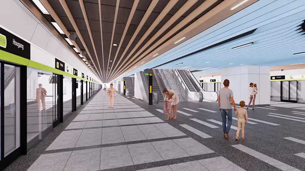 Sketch of a train station platform with passengers