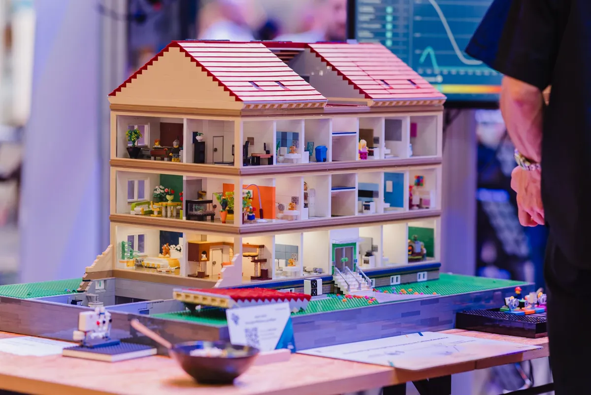 A toy house on a table.