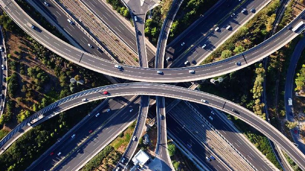 An aerial view of a city.