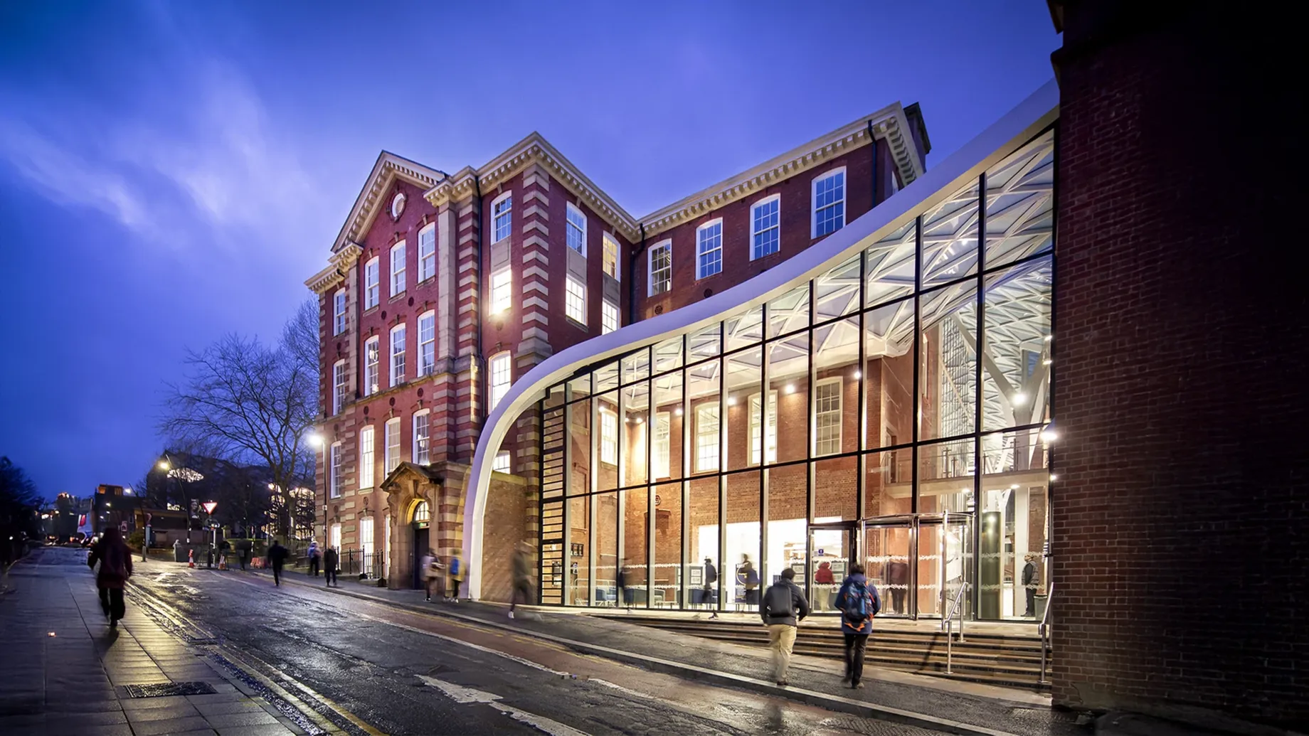 A building with glass windows.