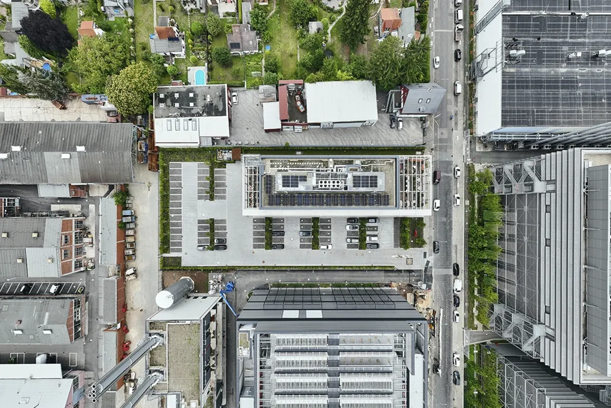 Aerial view of a city.