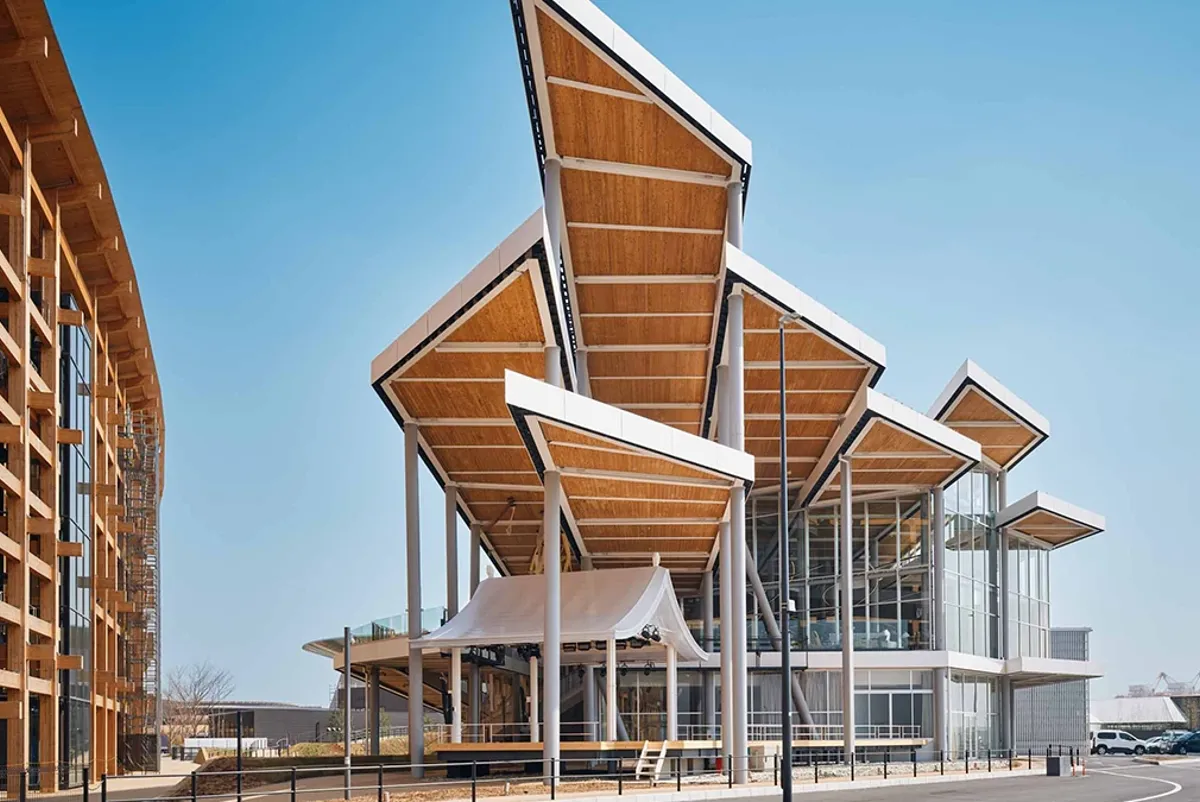 A building with a curved roof.
