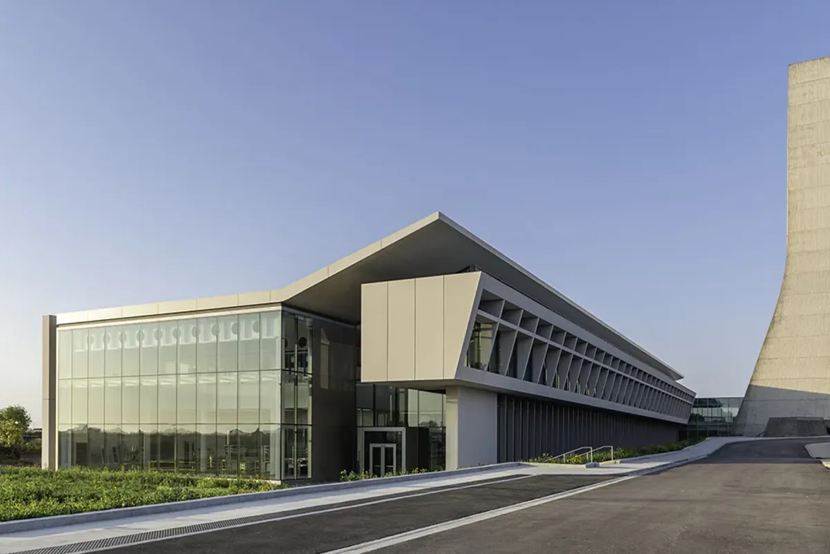 A building with glass walls.