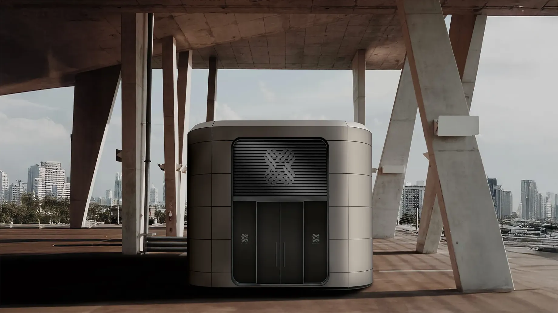 A rectangular box with a screen.