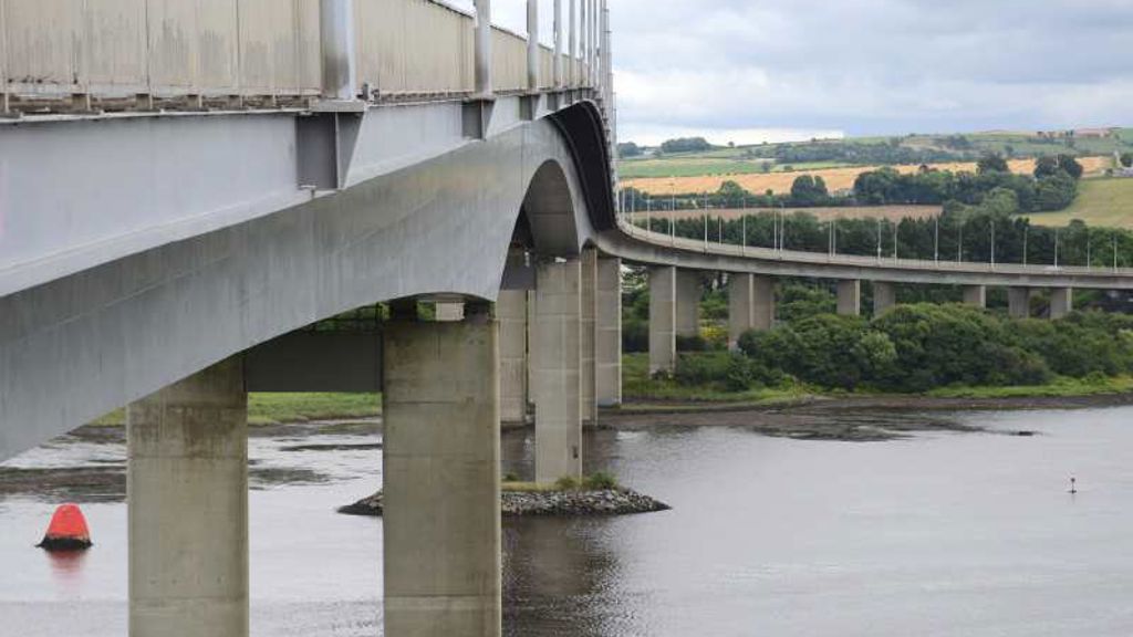 A bridge over a river.