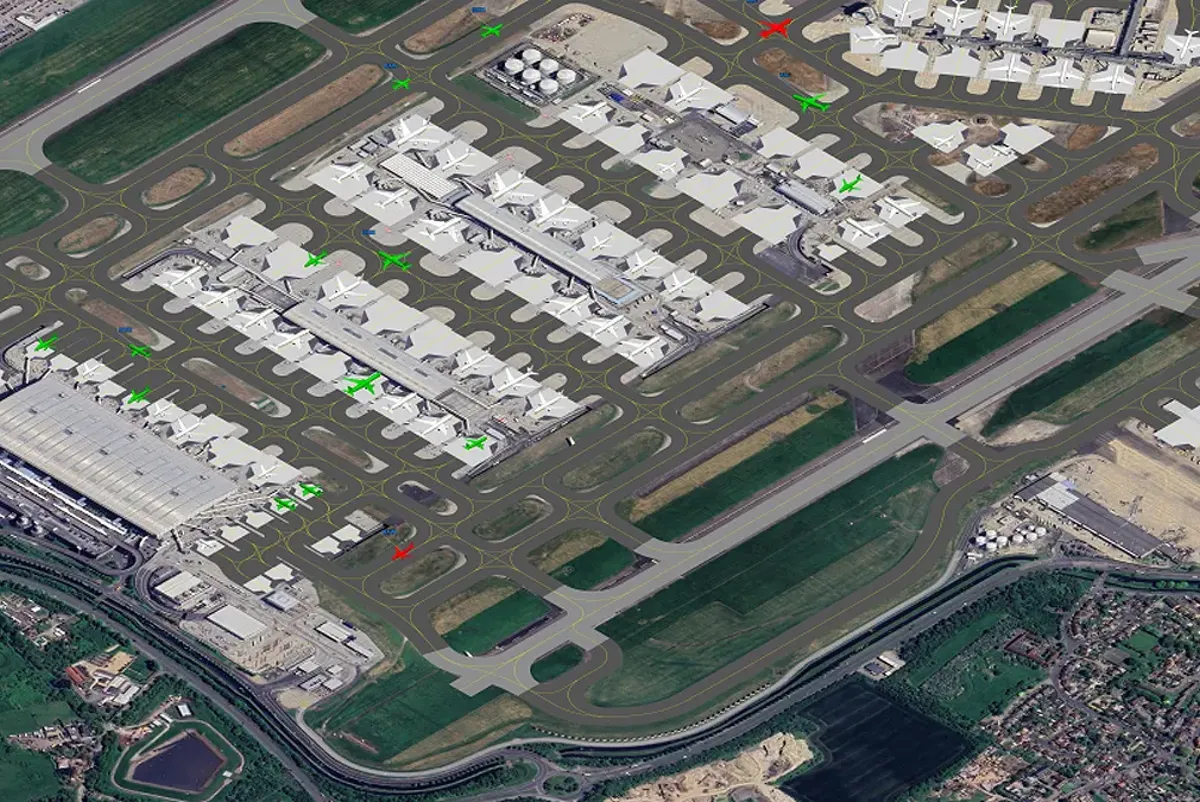 An aerial view of a city.