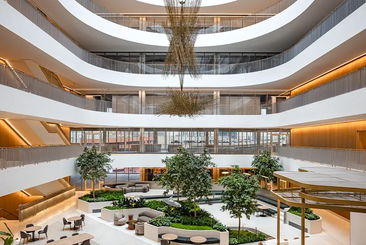 A building with a glass roof.