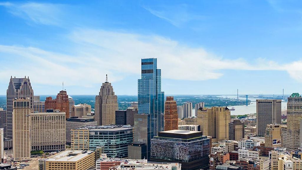 A city with many tall buildings.