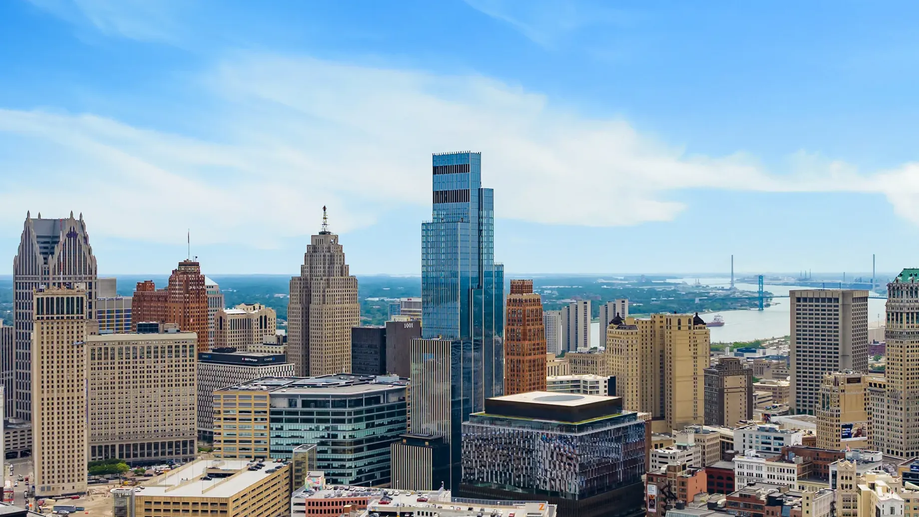 A city with tall buildings.