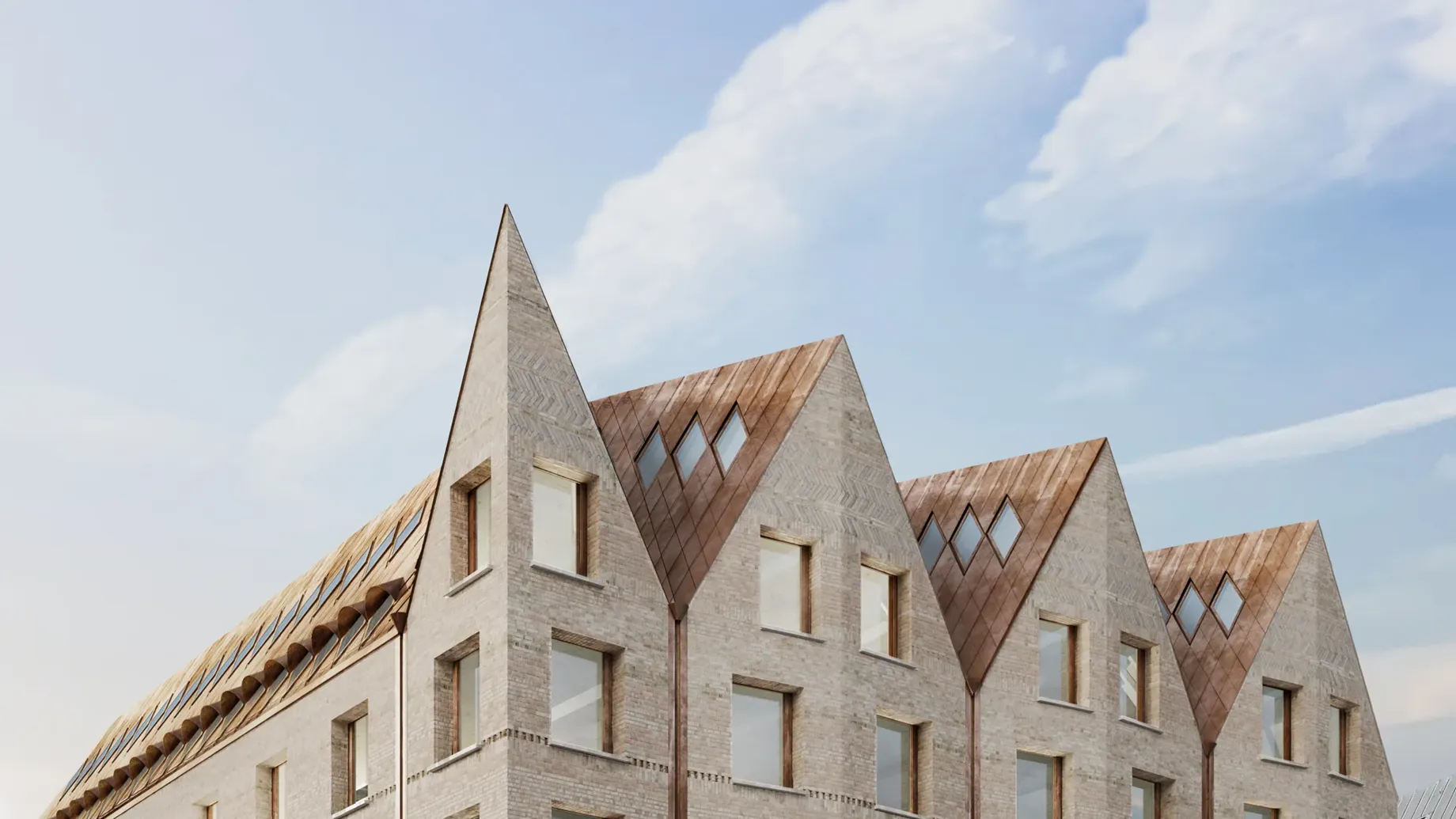A building with a triangular roof.
