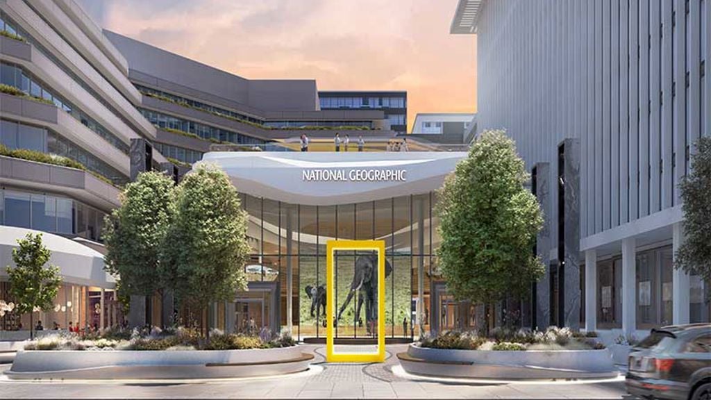 A building with a glass front.