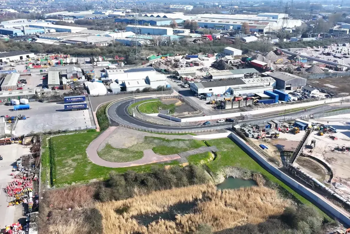 An aerial view of a city.