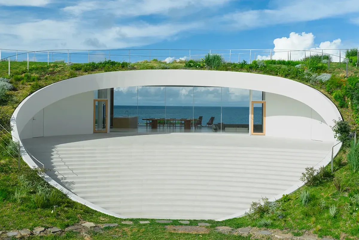 A circular villa built on oceanfront property on Ishigaki Island