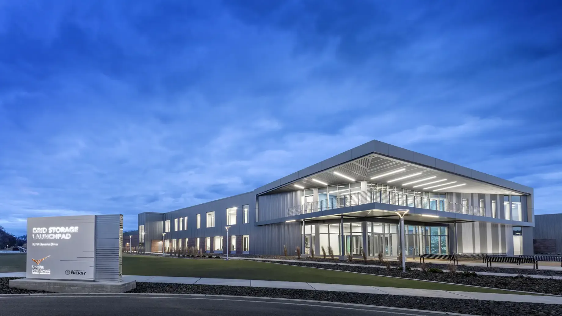 Pacific Northwest National Laboratory Grid Storage Launchpad exterior at night