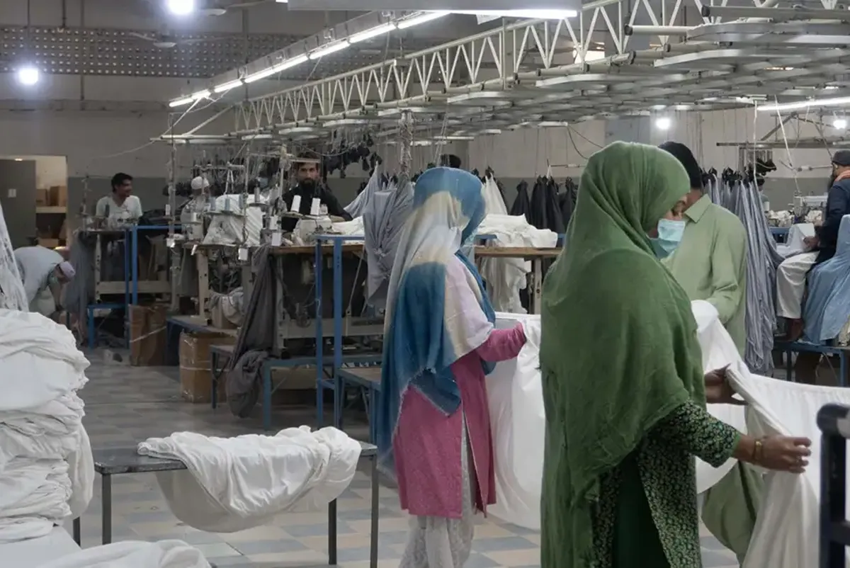 People working in a garment factory.