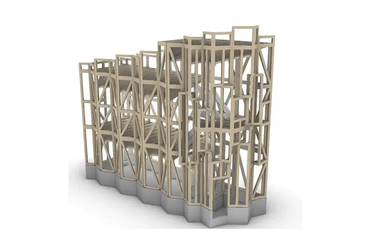 3D‑designed, CNC‑made elements fabricated off‑site.