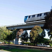 A train on an elevated guideway