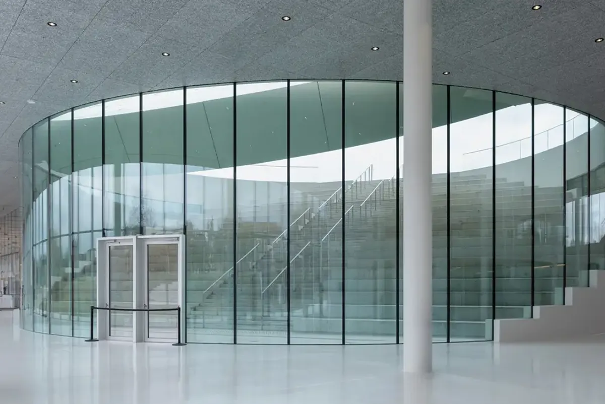 A large room with glass walls.