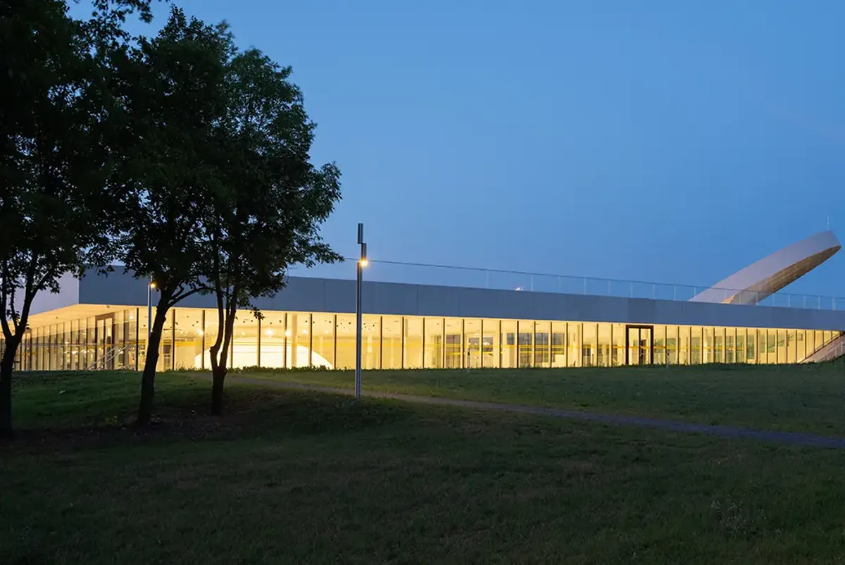 A building with a large glass roof.