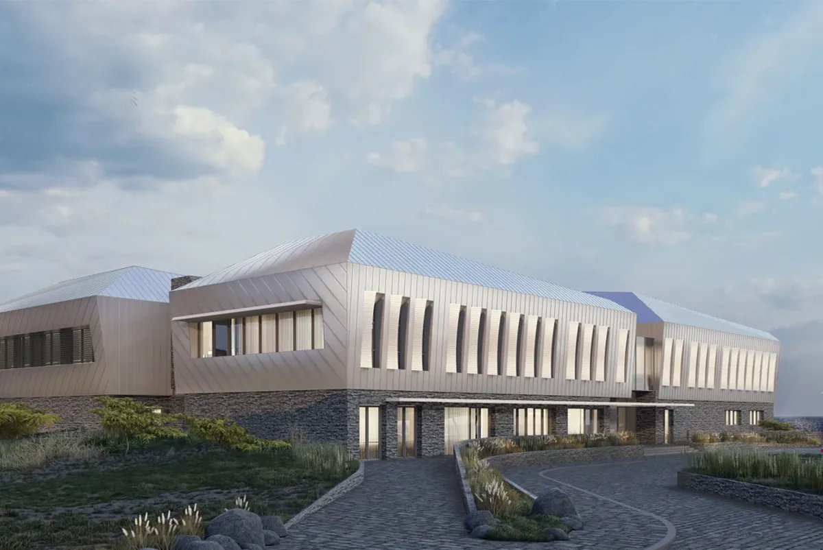 A building with a walkway.