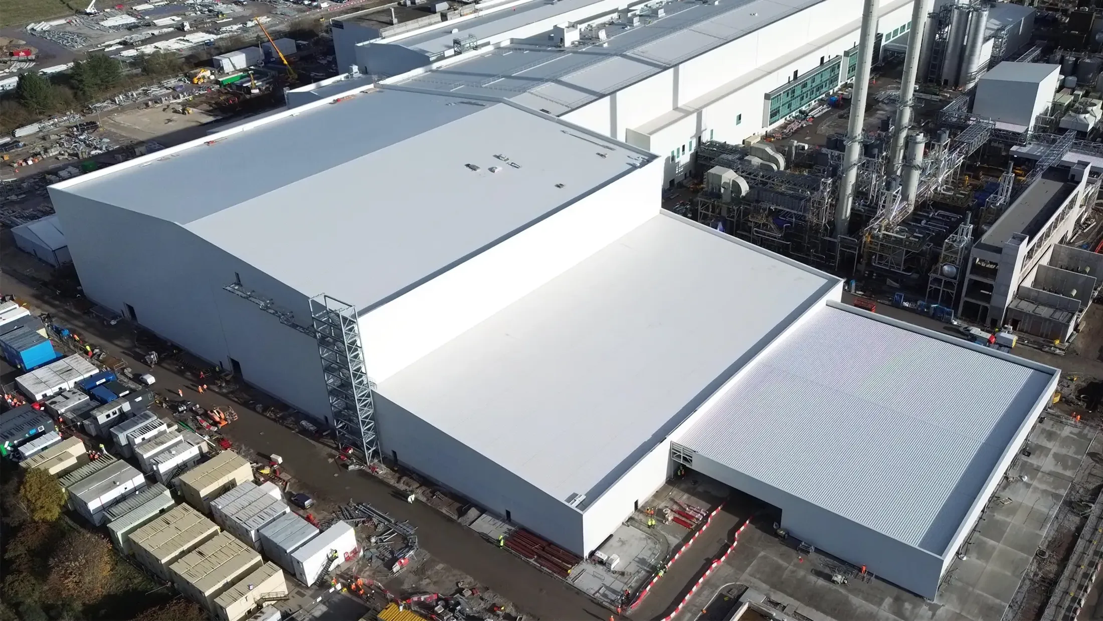 A large white building.