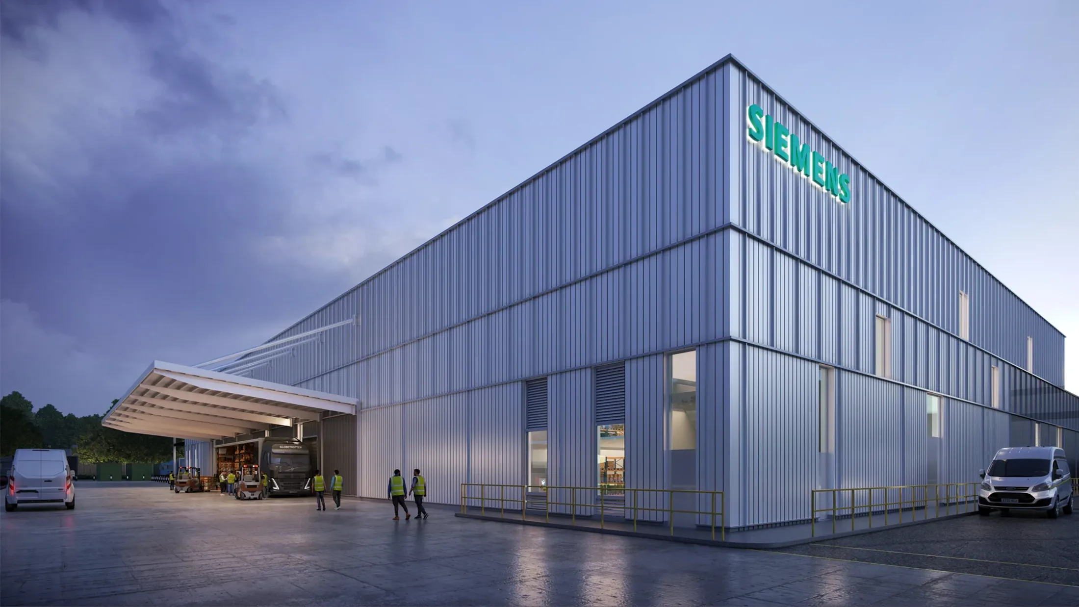 A building with a glass front.