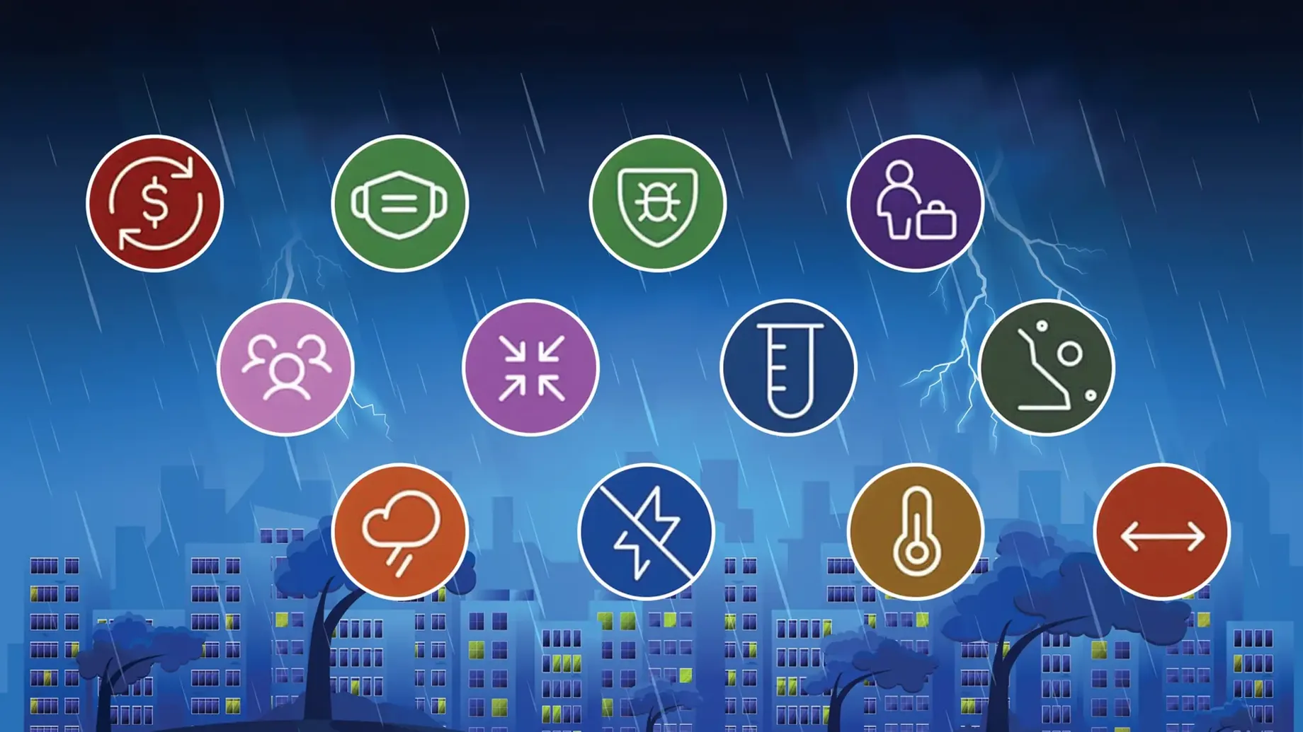 Illustration of a city with a range of icons overlaid