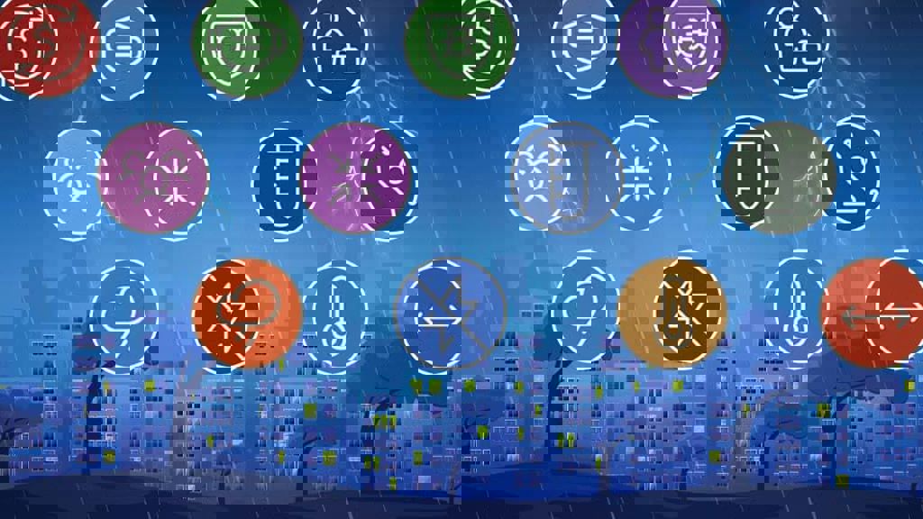 Illustration of a city with a range of icons overlaid