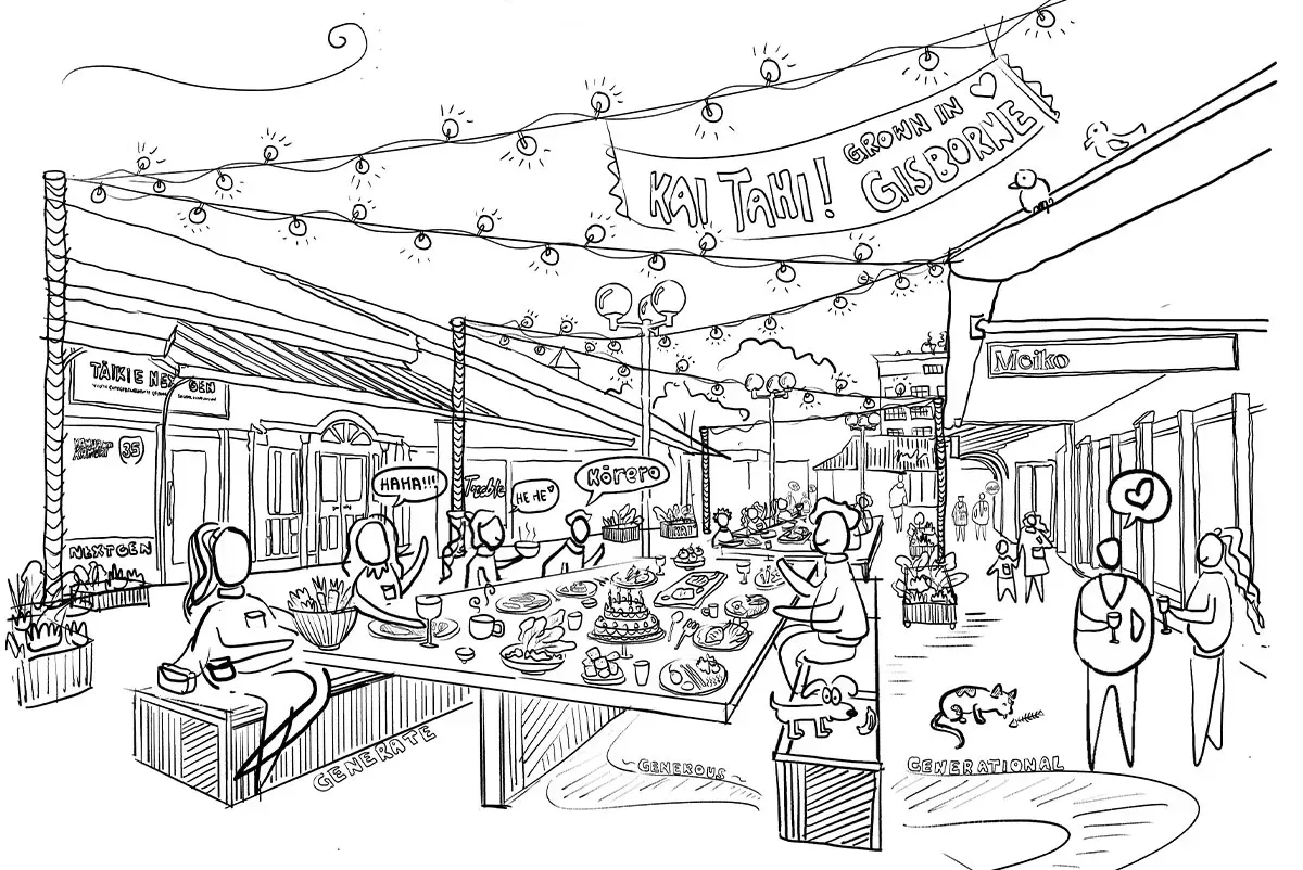 Sketch showing how the space is designed to bring the community together.