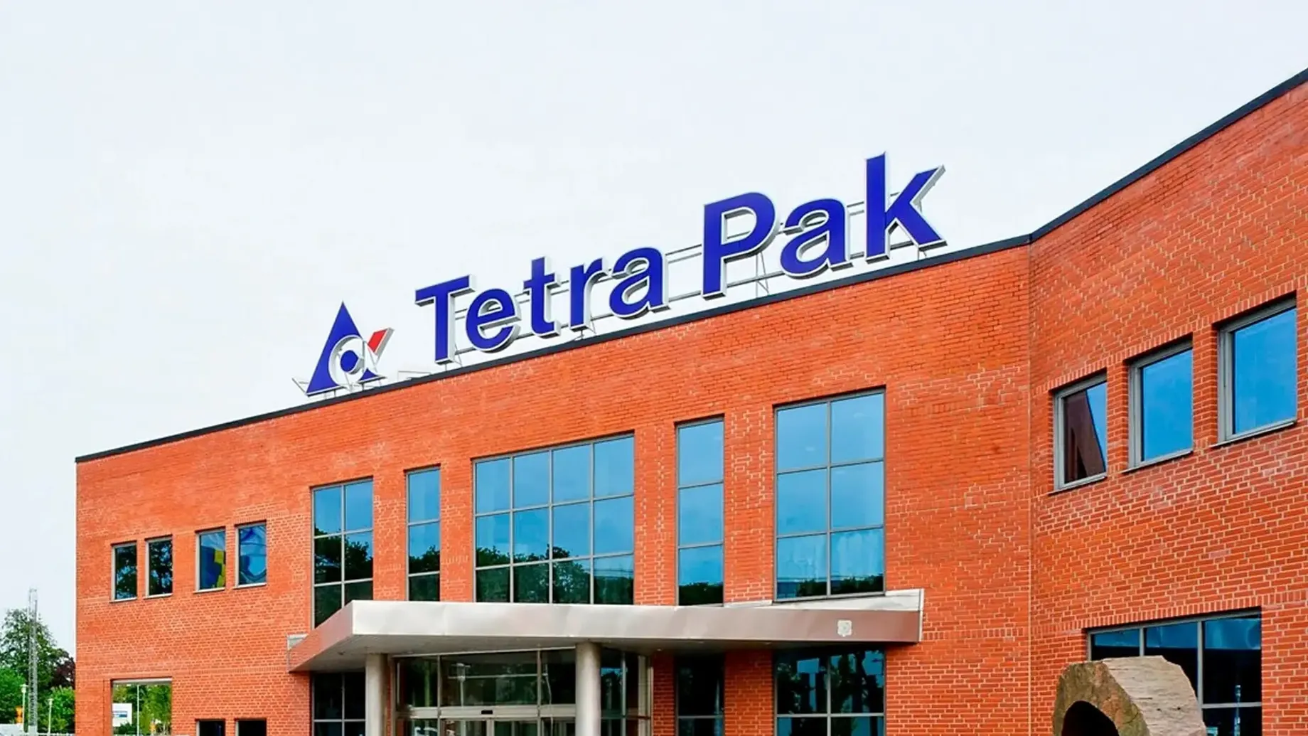 A large red building with blue lettering.