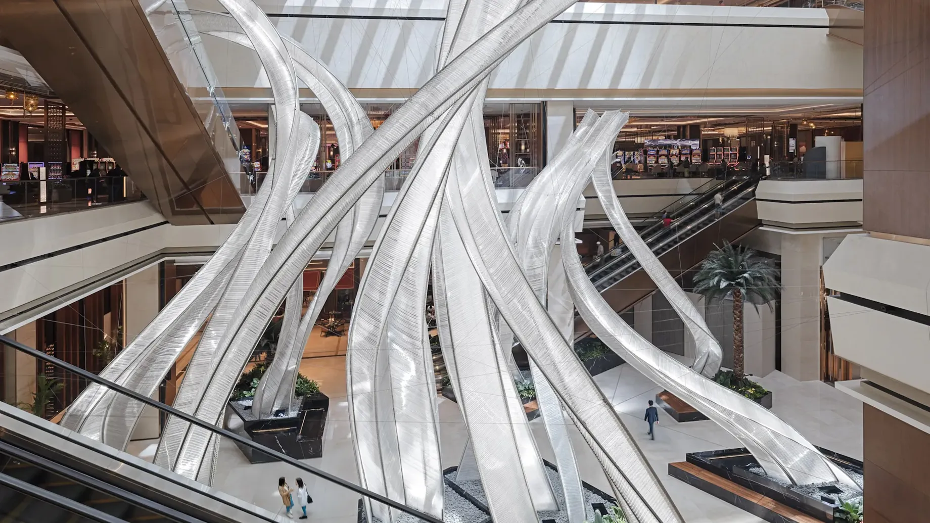 A large spiral staircase.