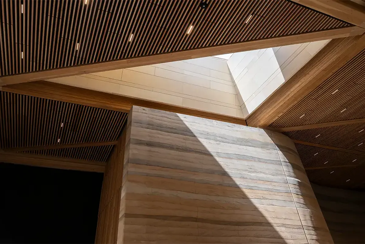The ceiling inside the library
