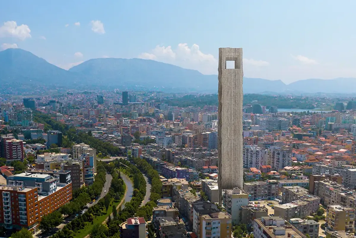 A tall tower in a city.