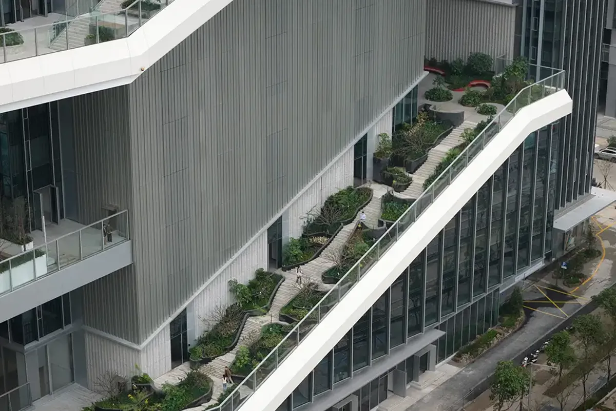 Levels of the walkway wrap around the buildings at TP-LINK campus