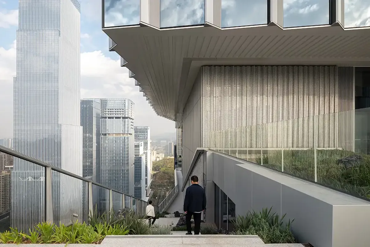 Views of the city from the outdoor steps