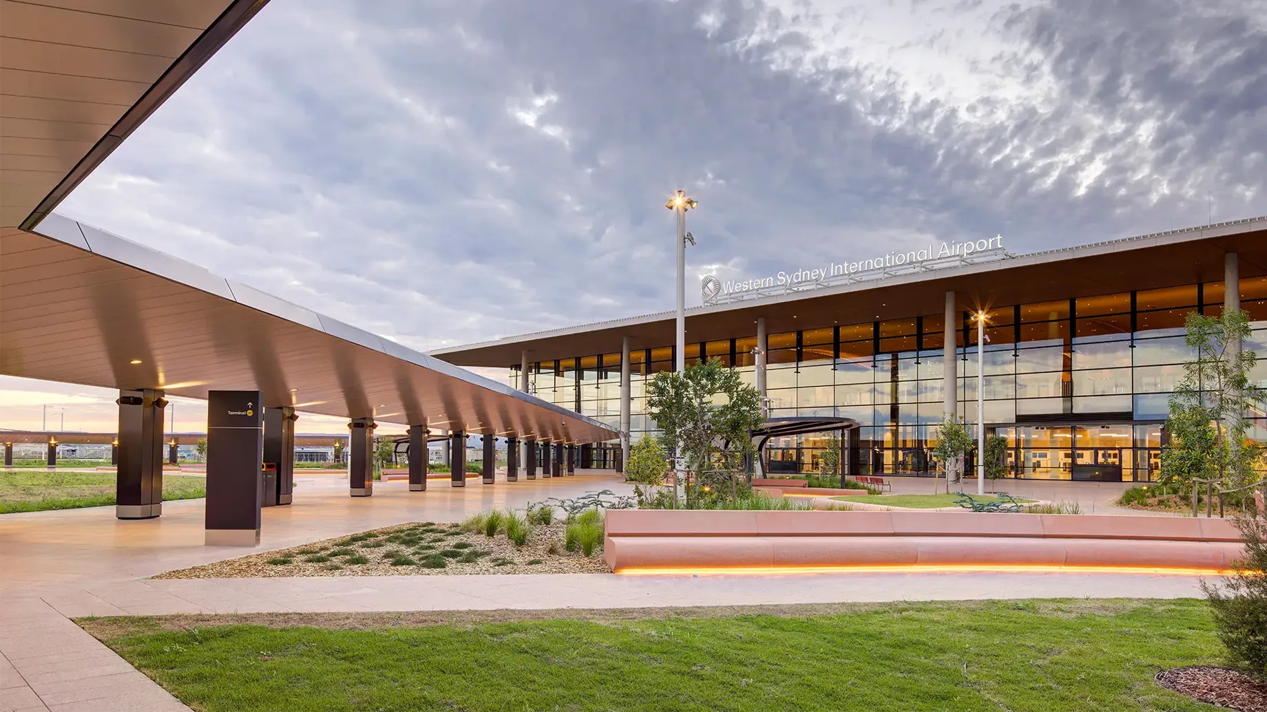Front entrance to Western Sydney International airport terminal