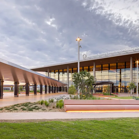 Front entrance to Western Sydney International airport terminal