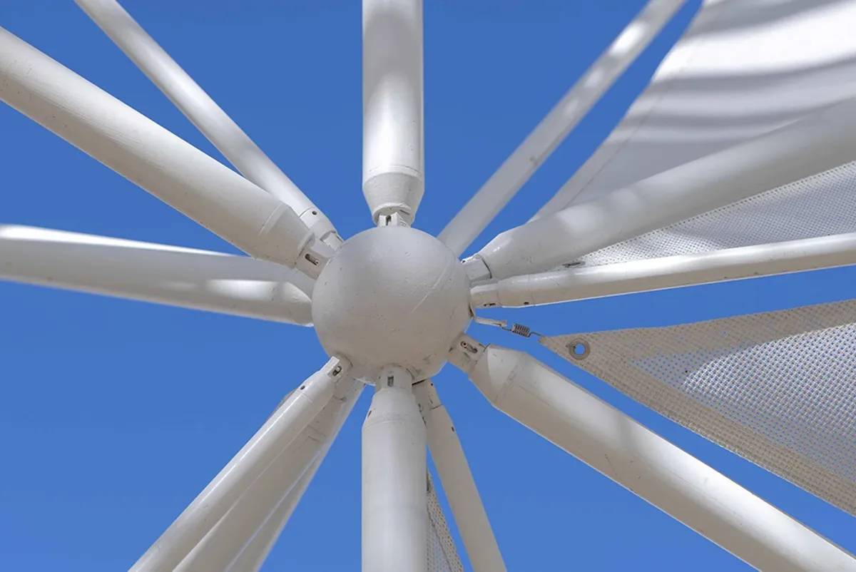 A close-up of a windmill.